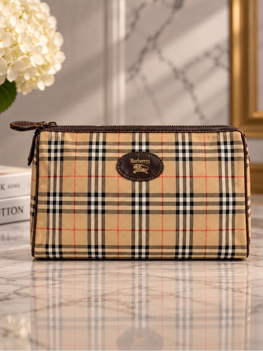 Burberry Vintage Nova Check Beige Canvas Toiletries Pouch Project With Box
